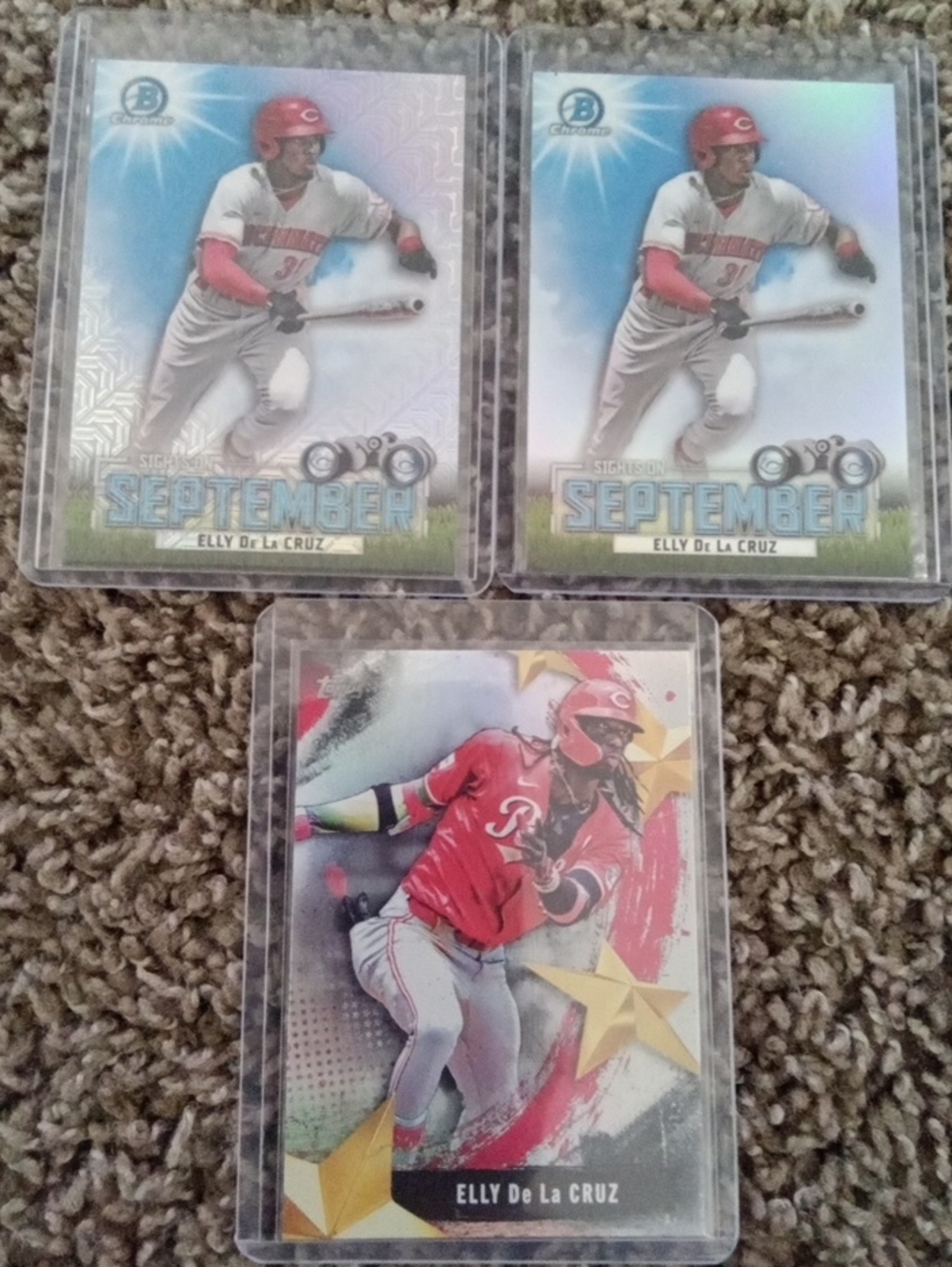 Topps Elly De La Cruz Baseball Card Trio - Red, White, Blue Accents